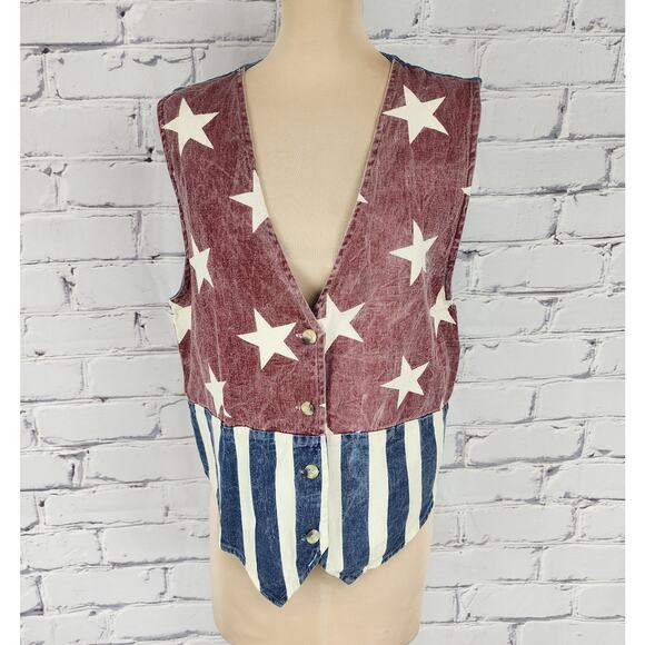 Quizz Jackets & Blazers - Vintage Quizz New York Vest Women Lg Americana Patriot Stars Stipes 4th July